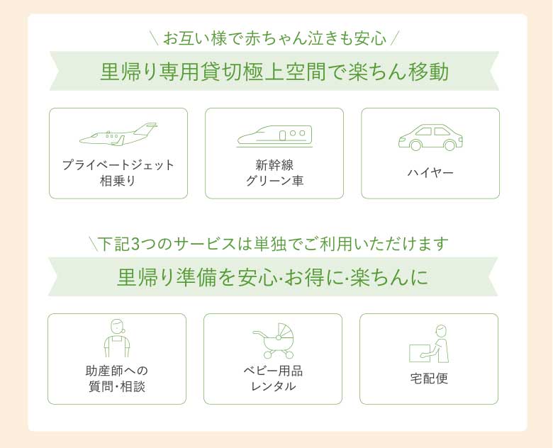 里帰り専用貸切極上空間で楽ちん移動　里帰り準備を安心お得に楽ちんに